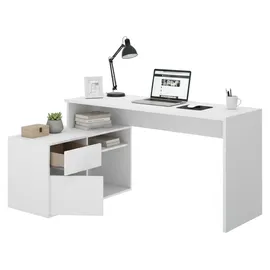 Dmora Schreibtisch Gardena, Mehrzweck-Schreibtisch für Büro oder Schlafzimmer, Mehrzweck-Ecktisch, 139 x 92 x 75 cm, Weiß