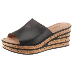 Pantolette, Keilabsatz, Sommerschuh, Schlappe, raffinierte Absatzgestaltung, Gr. 41, schwarz, , 93871630-41