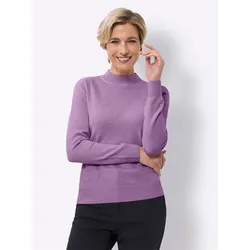 Stehkragenpullover "Stehkragen-Pullover", Damen, Gr. 46, lila (orchidee), 100% Polyacryl, unifarben, gemustert, Langarm, Pullover