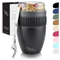MILU Müslibecher to go 400ml MüsliMax I isolierter Edelstahl Joghurtbecher für Müsli I auslaufsicherer Becher mit Löffel für Yoghurt/Porridge (Schwarz)