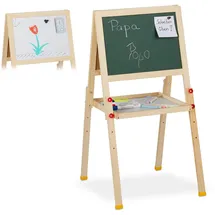 Relaxdays Standtafel Kinder, beidseitig magnetisch, höhenverstellbar, HBT 77x39x44,5 cm, Whiteboard & Kreidetafel, natur