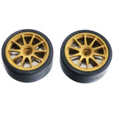 TAMIYA 300051219 - Driftreifen Typ D mit Felgen, 26 mm, 2 Stück, Gold