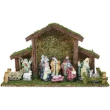 Toyland Toyland® Weihnachtskrippe, traditioneller Krippenstall mit 11 Figuren, Weihnachtsdekoration