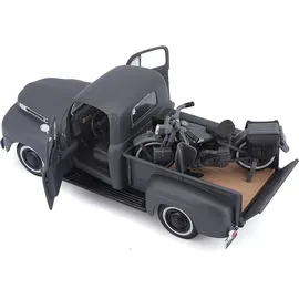 MAISTO 32185 - Ford F1 Pick-Up '48 & Harley WLA Flathead '42 schwarz 1:24
