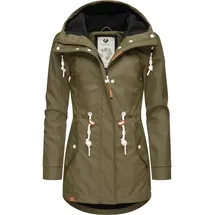 Ragwear Damen, gefütterter Regenmantel wasserdichte Lange Regenjacke mit Kapuze Monadis Rainy Intl. Olive Gr. XXL - XXL