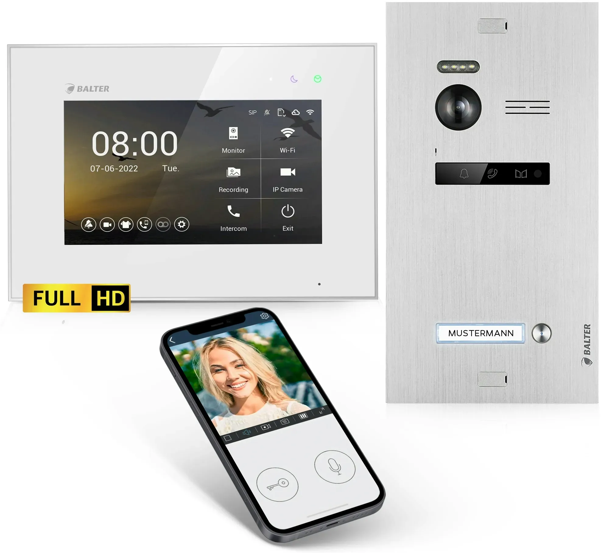 HD Video Türsprechanlage mit Smartphone App für 1 Familienhaus, 1x Monitor, Balter EVO HD WLAN