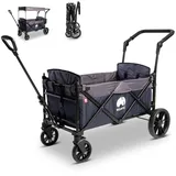 elvent® SmartCruiser City Bollerwagen - Handwagen faltbar mit Dach I Sitzpolster, Hecktasche, Feststellbremse, PU-Reifen, 5-Punkt-Gurt I für 2 Kinder | Teleskop-Zugstange (Blau)