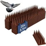 Relaxdays Vogelabwehr Spikes 20er Set, Balkon, Dach, 3-reihig, je Paneel HBT: 3,5x42,5x4 cm, Taubenabwehr, PP, braun