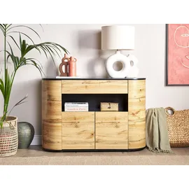 Beliani Sideboard heller Holzfarbton / schwarz 4 Türen Jerome