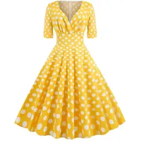 50er Rockabilly Petticoat Kleider Damen Retro Tupfen Druck Abendkleid Quadratischer Kragen Kurzarm Swing Kleid Partykleid Mit Bogen Knöpfe Ballkleid Cocktailkleid Brautjungfern Kleid - L