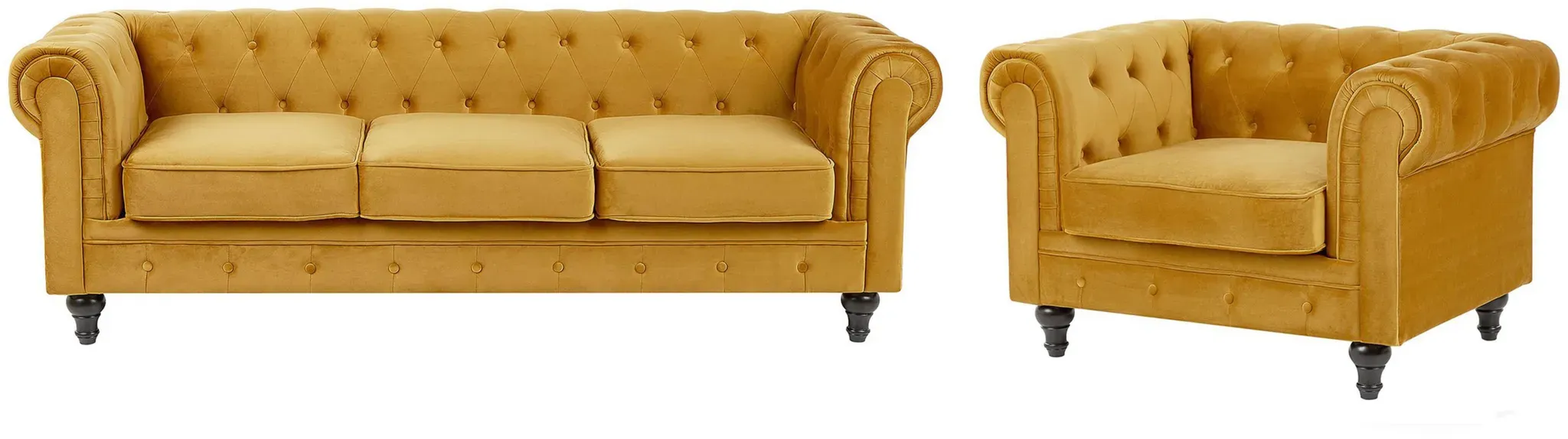 Sofa Set Samtstoff senfgelb 4-Sitzer CHESTERFIELD