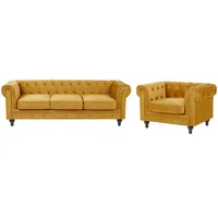 Sofa Set Samtstoff senfgelb 4-Sitzer CHESTERFIELD