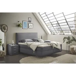 Boxspringbett ED EXCITING DESIGN "Marbella", grau (dunkelgrau), B:185cm L:216cm, 92% Polyester, 8% Nylon, Komplettbetten, Boxspringbett, Duo-Matratze- harte Kokosmatte, weiche Filzabdeckung, Matratzenhülle