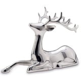 Große sitzende Aluminium Deko Rentier Figur - silbern glänzende Hirsch Geweih Weihnachts-Deko zum Hinstellen Höhe 25 cm