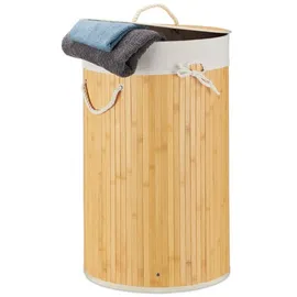 Relaxdays 2 x Wäschekorb Bambus rund creme