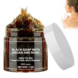 Black Soap Schwarze Seife | Kernseife Natur | Marokko Schwarze Seife Mit Argan Und Rose | 100% Organische Marokkanische Schwarze Seife, Schwarze Seife Körper Peeling Seife, Peeling Duschgel (1STK)