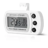 AiQlnu Kühlschrank Thermometer, Magnetische Digitale Gefrierschrank Thermometer, Küchenthermometer mit Haken LCD Display Lesen Max Min Funktion, für Zuhause, Restaurants, Bars, Cafés (Weiß)