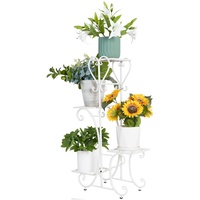 unho Blumenregal Metall, Pflanzenregal mit 4 Ebenen, Blumenständer Blumentreppe Pflanzenständer für Garten Balkon, weiß