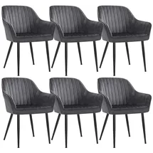 Songmics Esszimmerstuhl, Sessel, Samt, Polsterstuhl mit Armlehnen, Loungesessel, bis 120 kg belastbar, Metallbeine, für Esszimmer, Küche, grau-tintenschwarz
