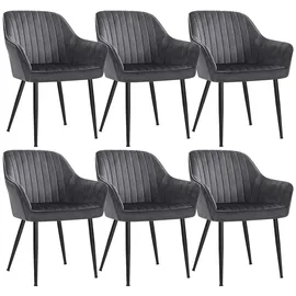 Songmics Esszimmerstuhl, Sessel, Samt, Polsterstuhl mit Armlehnen, Loungesessel, bis 120 kg belastbar, Metallbeine, für Esszimmer, Küche, grau-tintenschwarz