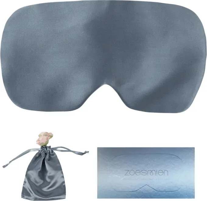 Zoesmien ZSM2321 Schlafmaske, ultradünne lichtblockierende Schlafmaske, Maulbeerseide- und Polyesterfasermaterial, verstellbares elastisches Band, Dunkelblau, Heimgebrauch
