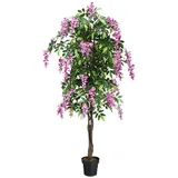 Goplus Kunstpflanze Wisteria Baum, Kunstbaum mit Blüten 150 cm Kunstpflanzen im Topf, Zimmerpflanze Künstlich Mehrauswahl, Dekopflanze für Innen und Draußen (Lila)