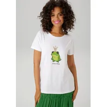 Aniston CASUAL T-Shirt, mit Frosch und glitzernder Krone bedruckt - NEUE KOLLEKTION, Gr. 48, weiß-grün-moosgrün-neongrün-schwarz-goldfarben, , 15351319-48