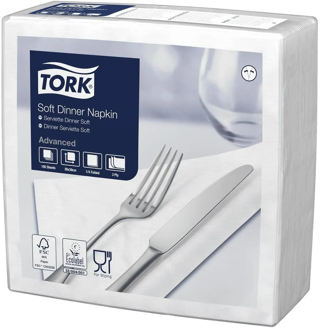 Dinnerservietten hochweiß 3-lagig 39 x 39 cm 1/4 Falz, 1200 Stück