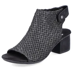 Sandalette RIEKER, Damen, Gr. 39, schwarz (schwarz, schwarz), Textil, elegant, Schuhe Schaftsandale Sandalette, Sommerschuh, Sandalette, Blockabsatz, in modischer Flecht-Optik