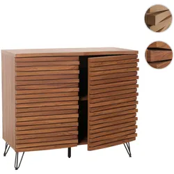 Kommode HWC-M49, Schrank Sideboard Highboard, 3D-Design Stauf√§cher, Massiv-Holz Mango Metall 85x95x45cm ~ Walnuss-Optik