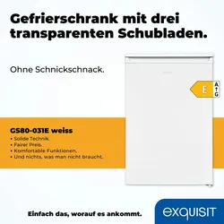 Exquisit Gefrierschrank, 4-Sterne-Gefrieren, Gefrierschrank klein, 86 Liter, Tiefkühlschrank, 55cm breit, kompakt, GS80-030E weiss