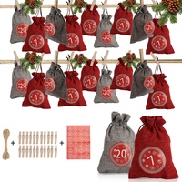 Jopassy Adventskalender zum Befüllen adventskalender befüllen geschenktüte zu weihnachten Weihnachten Säckchen Decor 24 Stoffbeutel(2 Farben) - Rot