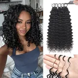 Renyarch Feather Crochet Human Hair Bundles for Black Women 16 Zoll Deep Wave Natural Black Human Hair Crochet 125g 100Pcs Wet and Wavy Invisible Knotless Curly Schwarz Echthaar Haarverlängerungen