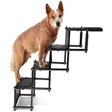 Hundetreppe für Große und Kleine Hunde, Hochwertiger Hunderampe Auto, Hunderampe Auto Klappbar für Autos, Sofas oder Betten, rutschfest, Bis 80 kg Belastbar (Schwarz)