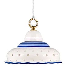 Helios Leuchten 207141 kleine Küchenlampe Keramiklampe weiss-blau | Pendellampe Pendelleuchte aus Keramik | handbemalte Keramikleuchte | Hängelampe 1 x E27