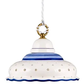Helios Leuchten 207141 kleine Küchenlampe Keramiklampe weiss-blau | Pendellampe Pendelleuchte aus Keramik | handbemalte Keramikleuchte | Hängelampe 1 x E27
