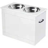 PawHut Erhöhter Hundenapf Futternapf mit Staumraum Wassernapf 2 x 2000ml Edelstahlnäpfen Hundenäpfe Fressnapf Futterstation für Hunde Katzen Weiß