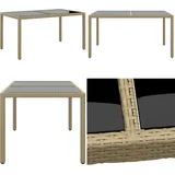 Vidaxl - Gartentisch 150x90x75 cm Hartglas und Poly Rattan Beige - Gartentisch - Outdoor-Tisch - Polyrattan Tisch - Gartenmöbel - Balkonmöbel - Home