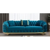 Casa Padrino Chesterfield-Sofa Luxus Chesterfield Sofa Türkis / Gold 240 x 95 x H. 72 cm - Modernes Wohnzimmer Sofa - Chesterfield Wohnzimmer Möbel