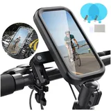 ZEUOPQ Handy-Halterung Wasserdichte Handyhalterung für Fahrrad und Motorrad, 360° drehbar, (bis 6,8 Zoll, Wasserdicht mit Touchscreen Lenkerhalterung kompatibel mit 18–35 mm, 1-tlg., Mit 1 Regenschutzfolie für Motorradspiegel (rund), geeignet für 4,7–6,8 Zoll Smartphones)