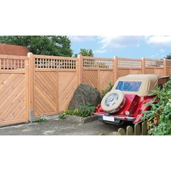 Blickschutz Holzelement Uster – Sichtschutzzaun aus naturbelassener Douglasie – robuster Zaun im Fischgrätmuster – Sichtschutz für Garten & Terrasse