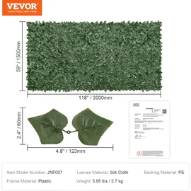 Vevor Sichtschutzzaun aus Efeu, 1,5 x 3 m, künstlicher Wandschirm, grüner Efeuzaun mit Netzgeweberückseite und verstärkter Verbindung, künstliche Hecken mit Weinblättern für Garten, Hof, Balkon