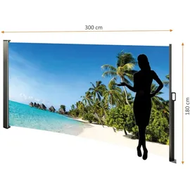 Lemodo Seitenmarkise ausziehbar, 180 cm hoch, Seitenrollo mit Fotodruck rechts Südsee