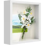 Anhow 3D Bilderrahmen zum Befüllen, 20x20x4 cm 3D Bilderrahmen mit Echtglas Tiefer Objektrahmen für Hochzeitsgeschenk und Erinnerungsstücke - Weiß/ 3cm Tiefer