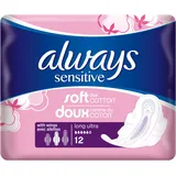 Always Sensitive Long Ultra Binden Flügel, weich wie Baumwolle, getestet auf sanft und parfümfrei, Größe 2, 12 Stück