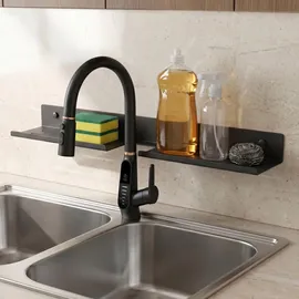 doporro Waschbecken Ablage 60 cm über dem Wasserhahn, Badezimmer Regal ohne Bohren oder zum Bohren, Waschbecken-wasserhahn-organizer, Grau Reglo-17