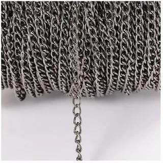 Rockreyoa Kabel Gliederkette DIY Chain Kettenband Schmuckkette Kette Meterware Gliederkette Verdrehte Ketten Panzerketten für Halsketten, Armbänder, Schmuck Zubehör Pistole Schwarz 2.5mm*6m