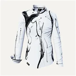 WHITE SWAN - Weiße Bluse mit schwarzer Zeichnung - GERMENS