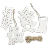 10 teiliges Anhänger Set Holz weiß + Schleifenband Jute Natur/ Weihnachtsanhänger/ Weihnachtskalender/ Adventskalender Anhänger - Weiß
