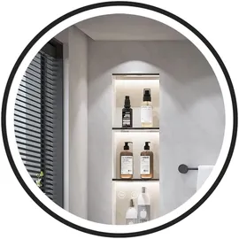 gimbelen Runder Spiegel mit Beleuchtung, 50 cm, Badspiegel mit Beleuchtung, mit Touch-Schalter und Sicherheitsglas, 3 Lichtfarben Einstellbar, 3000... / Schwarz